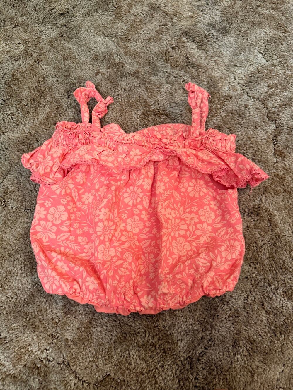 Haute Hippie Kids Floral Smocked Bubble Top / Romper Coral Pink Ruffle Boho Chic
